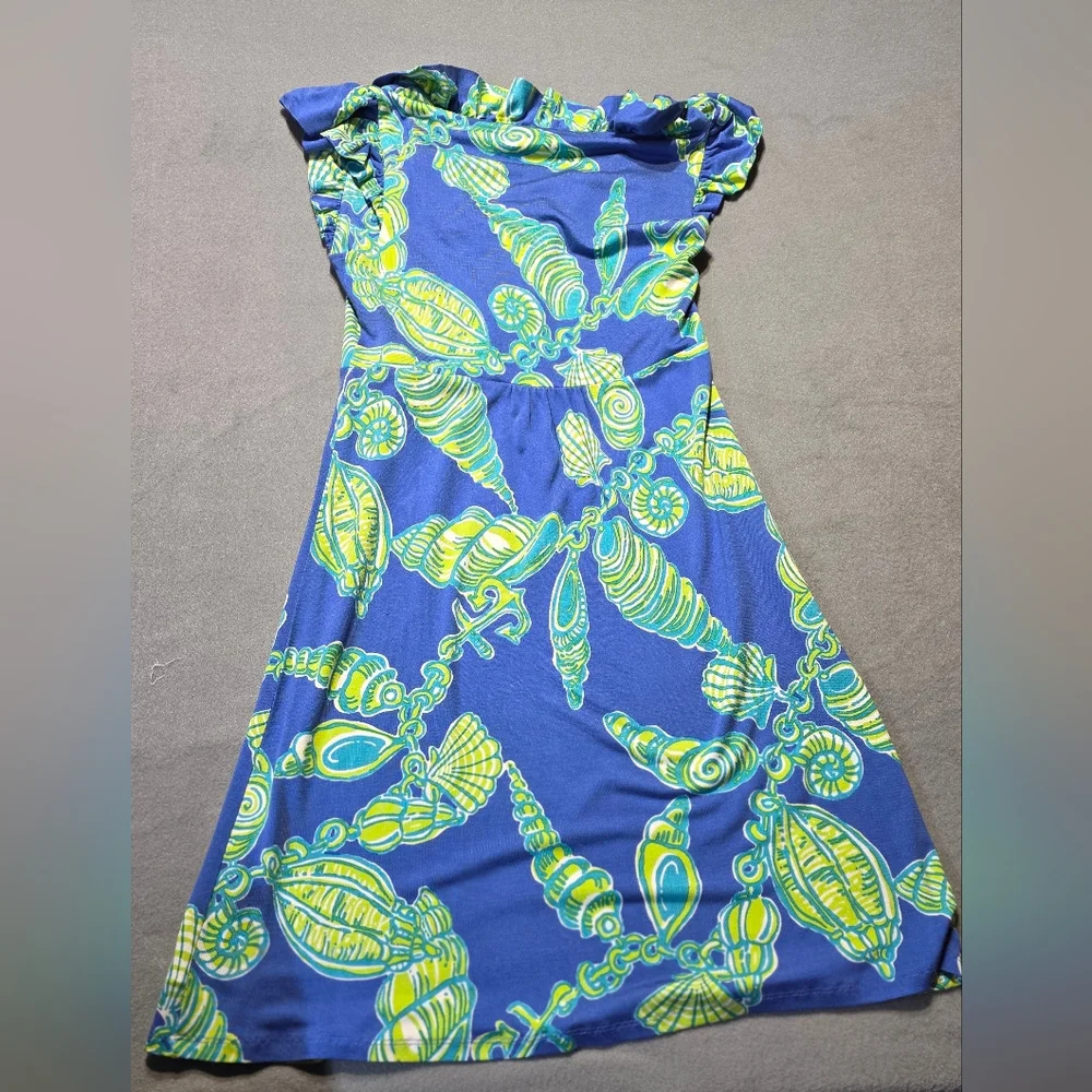 Lilly Pulitzer Blue and Green Patterned Dress Small EUC PTP 19 Length 37 - Picture 3 of 6